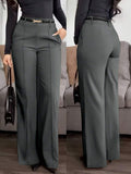 Solid-Color Straight-Leg Pants with Zipper Pockets