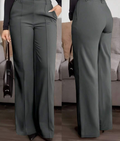 Jessfin Solid Color Zippered Pocket Suit Fabric Straight Leg Pants