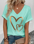 Cuffed Sleeve Front Panel Heart Print