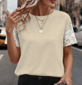 Women's Lace Print T-Shirt, Comfortable Casual Round Neck Short Sleeve